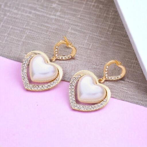 Heart Shaped Pearl Hanging Earrings