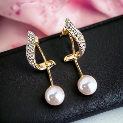 Gold Curved Studded Pearl Earrings