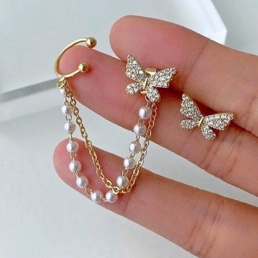 Butterfly Earring Studs With Chain Cuff