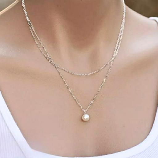 Double Layered Silver Pearl Pendant